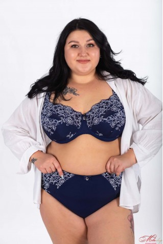 Трусики слипы из микрофибры и кружева Lanny Mode 51679 синие с белым